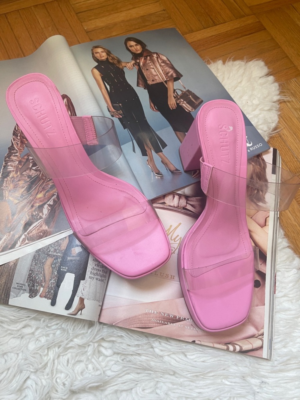 SCHUTZ Bubblegum Pink Clear-Strap Block Heel Slides - Picture 5 of 11